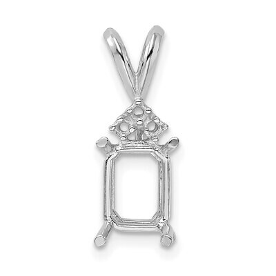 Emerald 4-Prong with 3 Diamond Accent 4 x 3mm Pendant Setting 14k White Gold WG977, MPN: WG977,