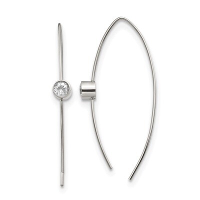 CZ Threader Earrings Stainless Steel Polished SRE1263 by Chisel, MPN: SRE1263, 191101499203