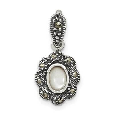 Marcasite &amp; Mop Pendant Sterling Silver Antiqued QP5575, MPN: QP5575,