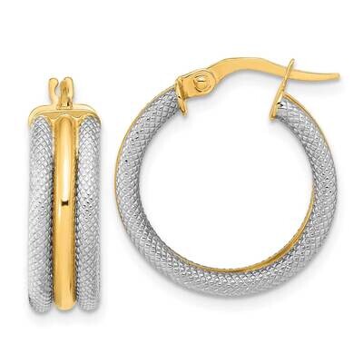 Polished and Textured Hoop Earrings 14k Gold with White Rhodium TF2048YW, MPN: TF2048YW, 8839579879…