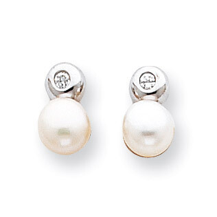 FW Cultured Pearl &amp; CZ Ear 14K White Gold  YE149