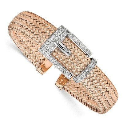 Leslie&#39;s CZ Polished Woven Cuff Bangle Sterling Silver Rose Gold-plated HB-QLF777, MPN: QLF777, 191…