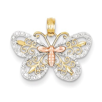 Diamond-cut Butterfly Pendant 14k Yellow &amp; Rose Gold with Rhodium K4832, MPN: K4832, 637218162420