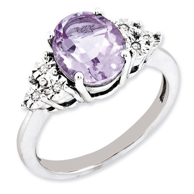Pink Quartz Ring Sterling Silver Diamond QR3034PQ, MPN: QR3034PQ, 883957243511