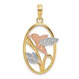 Hummingbird Flowers In Oval Frame Charm 14k Tri-Color Gold K9399, MPN: K9399, 637218162079