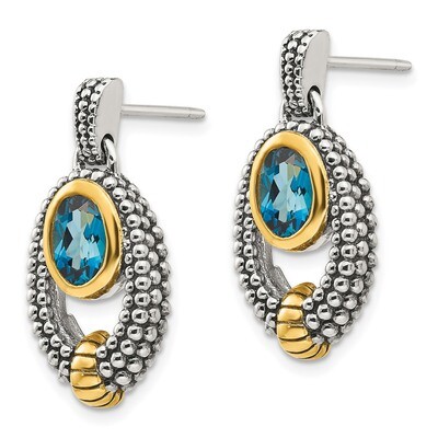 Gold Flash-plating London Blue Topaz Dangle Earrings Sterling Silver QTC1379, MPN: QTC1379, 1911014…