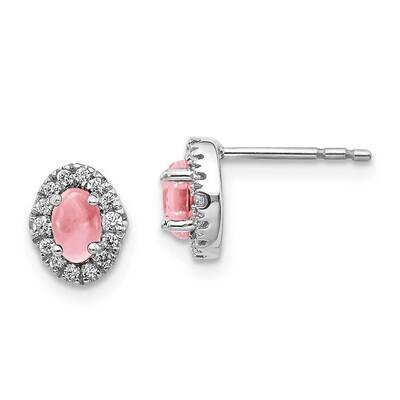 Cabochon Pink Tourmaline Earrings 14k White Gold Diamond EM4035-PT-016-WA, MPN: EM4035-PT-016-WA, 1…