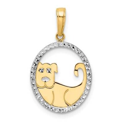 Dog In Oval Pendant 14k Gold and White Rhodium Diamond-Cut M2916, MPN: M2916, 196904073292