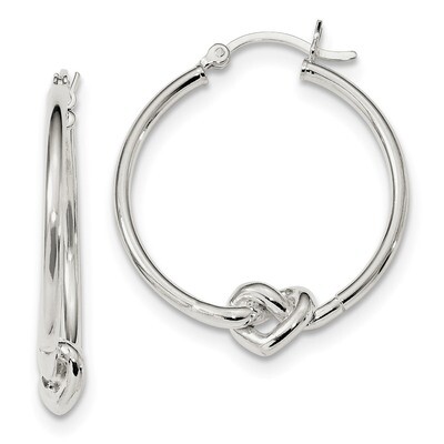 Heart Knot Hoop Earrings Sterling Silver Polished QE13240, MPN: QE13240, 191101233586