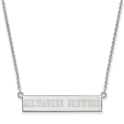 MLB Milwaukee Brewers Small Bar Necklace Sterling Silver Rhodium-plated SS033BRE-18, MPN: SS033BRE-…