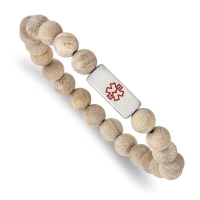 Enamel Medical Id Camphor Wood Bracelet Stainless Steel Brushed SRB2805, MPN: SRB2805, 191101861680