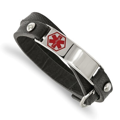 Enamel Leather Wrap Medical Adj Bracelet Stainless Steel Polished SRB2102 by Chisel, MPN: SRB2102, …