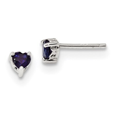 4mm Heart Created Sapphire Post Earrings Sterling Silver QBE27SEP, MPN: QBE27SEP, 883957241197