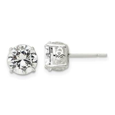 CZ Diamond Circle Post Earrings Sterling Silver Polished QE16140, MPN: QE16140, 196904169643