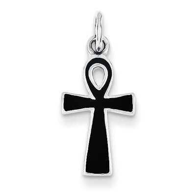 Black Enamel Cross Pendant Sterling Silver QC6674, MPN: QC6674, 883957536521