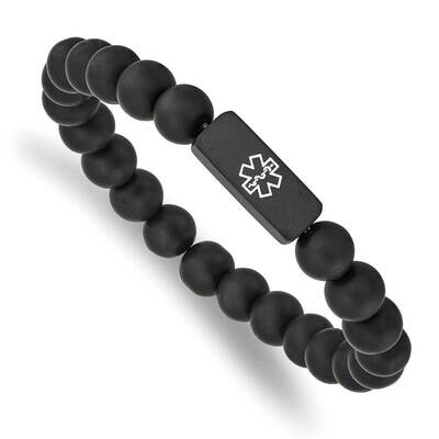 Black-Plated Medical Id Black Agate Stretch Bracelet Stainless Steel Brushed SRB2628, MPN: SRB2628,…