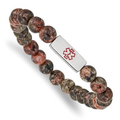 Enamel Medical Id Poppy Jasper Stretch Bracelet Stainless Steel Polished SRB2624, MPN: SRB2624, 191…