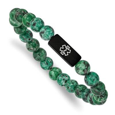 Black Ip Medical Dyed Green Bead Stretch Bracelet Stainless Steel Brushed SRB2623, MPN: SRB2623, 19…
