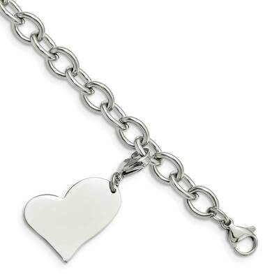 Heart Charm 8 Inch Bracelet Stainless Steel SRB788-8 by Chisel, MPN: SRB788-8, 886774261416