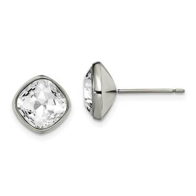Titanium Polished Faceted Square Post Earrings Crystal TBE118, MPN: TBE118, 191101866838