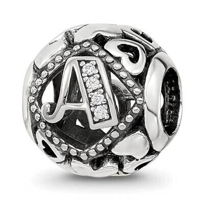 CZ Letter A Bead Sterling Silver QRS4094, MPN: QRS4094,