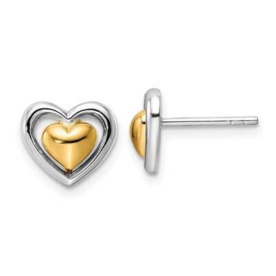 Gold-Plated Heart Post Earrings Sterling Silver Rhodium-Plated QE15648, MPN: QE15648, 196904153765