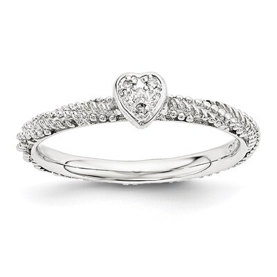 Textured Heart Ring Sterling Silver Diamond QSK1823, MPN: QSK1823, 886774374741