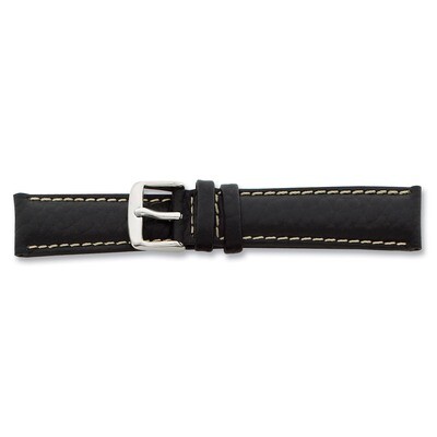 26mm Short Black Leather White Stitch Buckle Watch Band 6.75 Inch Gold-tone BAY99S-26, MPN: BAY99S-…