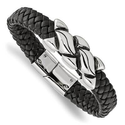 Black Leather Bracelet Stainless Steel Antiqued SRB1472-8.25 by Chisel, MPN: SRB1472-8.25, 19110139…
