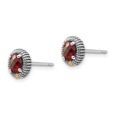 Garnet Post Earrings Sterling Silver &amp; 14k Gold QTC1400, MPN: QTC1400, 191101465116