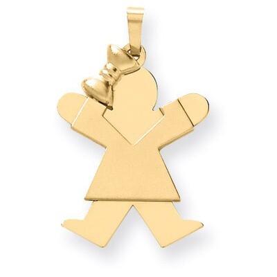 Girl with Bow on Left Charm 14k Gold Solid Engravable XK382, MPN: XK382, 883957446578
