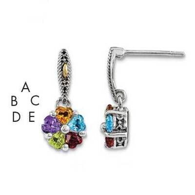 Five-stone Mother&#39;s Earrings Sterling Silver &amp; 14k Gold QME16/5SY, MPN: QME16/5SY,
