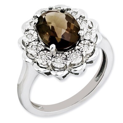 Smoky Quartz Ring Sterling Silver Diamond QR3029SQ, MPN: QR3029SQ, 886774674957