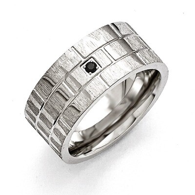 Polished and Satin with Black Synthetic Diamond Ring - Stainless Steel SR382 by Chisel, MPN: SR382,…
