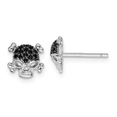 Black CZ Diamond Skull Post Earrings Sterling Silver Rhodium-plated QE15061, MPN: QE15061, 88677400…