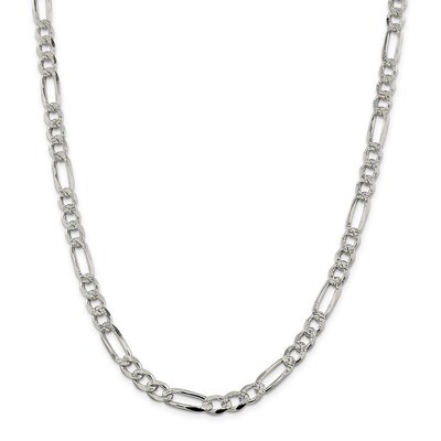 26 Inch 7.25mm Pave Flat Figaro Chain Sterling Silver QFF200-26, MPN: QFF200-26, 883957933672