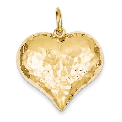 Hollow Polished Hammered Large Puffed Heart Charm 14k Gold D1046, MPN: D1046, 658226126747