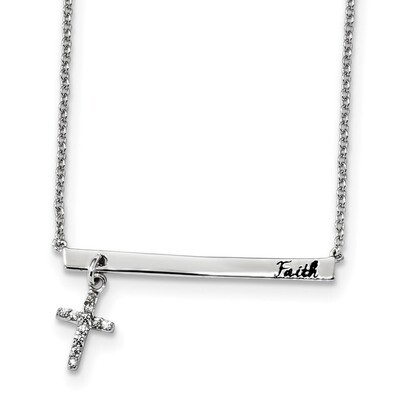 CZ Diamond Black Oxidation Cross Faith Necklace 16 Inch Sterling Silver Rhodium-plated QG4413-16, M…