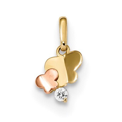 Childrens CZ Diamond 2-Butterflies Pendant 14k Two-Tone Gold YC1284, MPN: YC1284,
