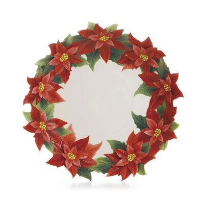 Franz Porcelain Holiday Classic Poinsettia Flower Ornamental Round Plate FZ01985, MPN: FZ01985,