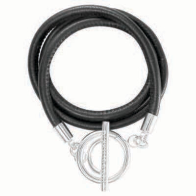 Nikki Lissoni Black Leather Cord Wrap Bracelet with Silver-Plated T-Bar Clasp 21cm 8.2 inch B1075S2…
