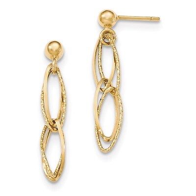 Post Dangle Earrings 14k Gold Polished Textured H1056, MPN: H1056, 191101367496
