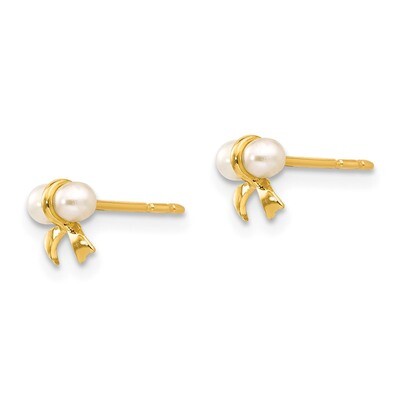 Fresh Water Cultured Pearl Bow Post Earrings - 14k Gold SE2368 by Madi K, MPN: SE2368, 883957531250