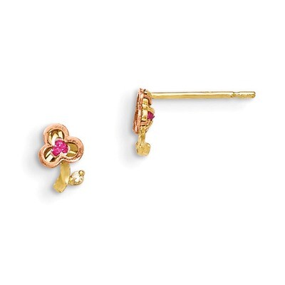 Yellow &amp; Rose Gold CZ Children&#39;s Clover Post Earrings 14k Gold GK808