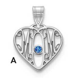 10kw with 14KY Bezel &amp; 1 Birthstone MOM in Heart Pendant 10k White Gold with 14k Gold Bezels 10XNA8…