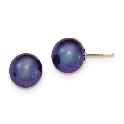 10-11mm Black Round Cultured Pearl Stud Earrings 14k White Gold XW100PB, MPN: XW100PB, 191101434891