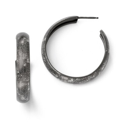 Sterling Silver Rhodium-plated Post Hoop Earrings QLE332