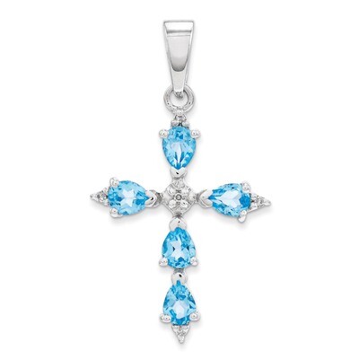 Pear Swiss Blue Topaz Cross Pendant Sterling Silver Rhodium-plated QDX509, MPN: QDX509, 883957548616