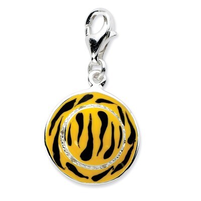 Enamel Tiger Hat Charm Sterling Silver Click-on Synthetic Diamond QCC574 by Amore La Vita, MPN: QCC…