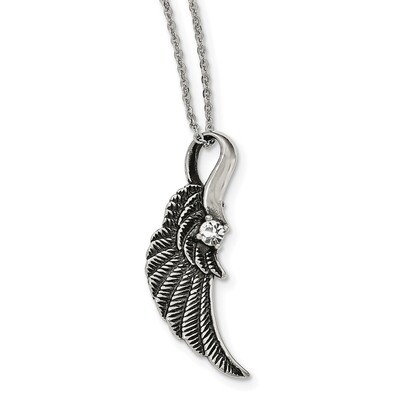 Crystal Wing Necklace Stainless Steel Antiqued Polished SRN1898-20 by Chisel, MPN: SRN1898-20, 8867…